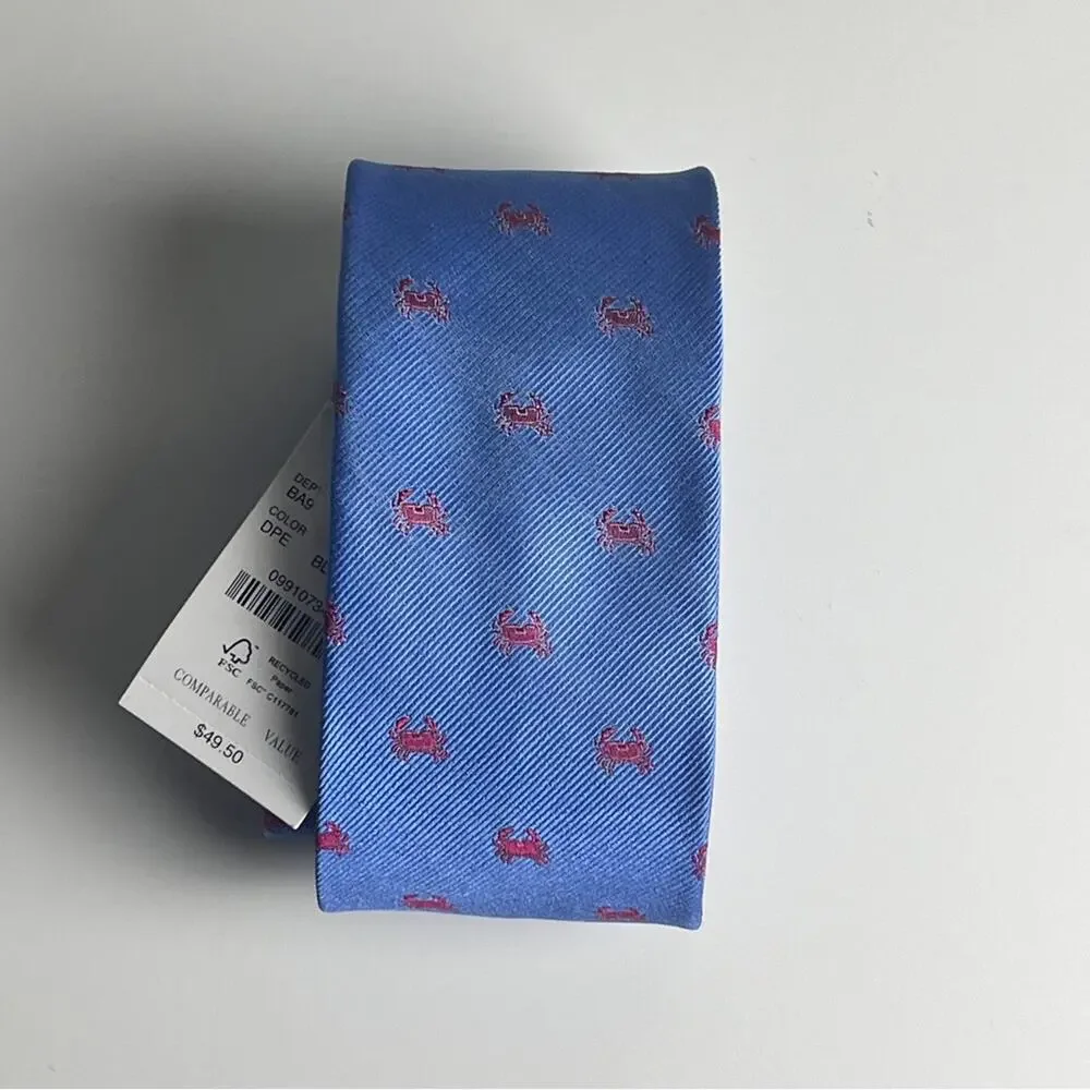 J.Crew Men’s Crab Seafood Preppy Print Tie New With Tag